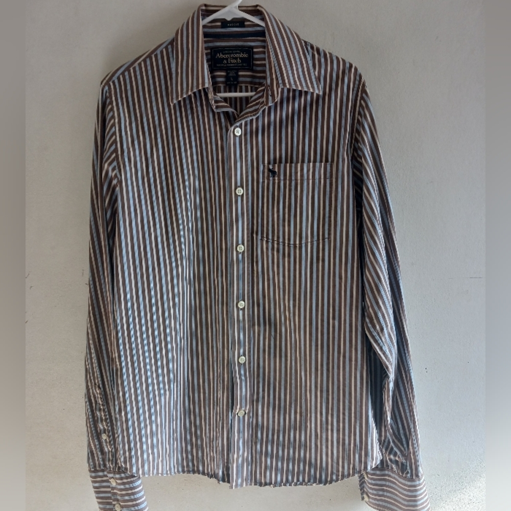 Abercrombie & Fitch Shirt Cotton L steip brown,white,blue Muscle